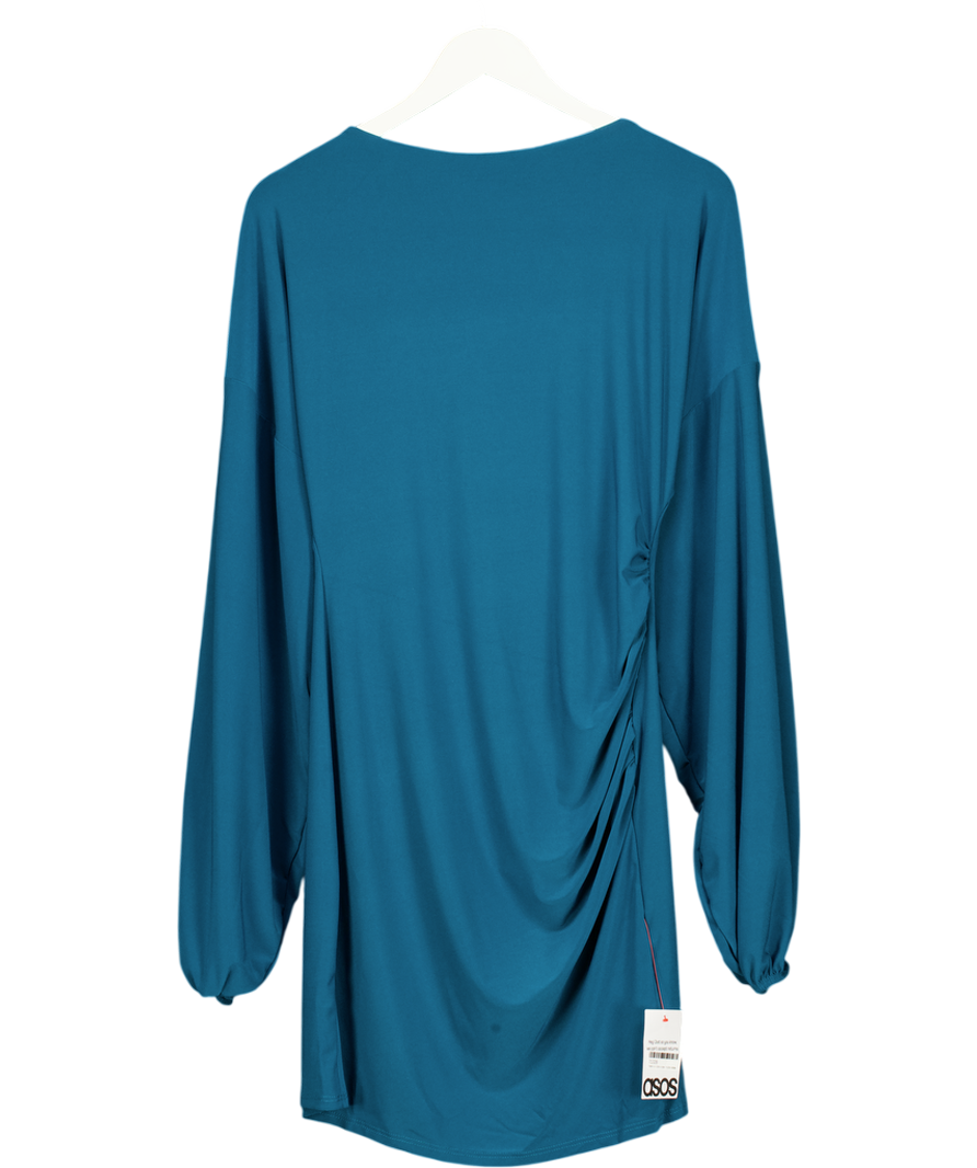 ASOS Teal Blue Tie Back Long Sleeve Slinky Mini Dress UK M