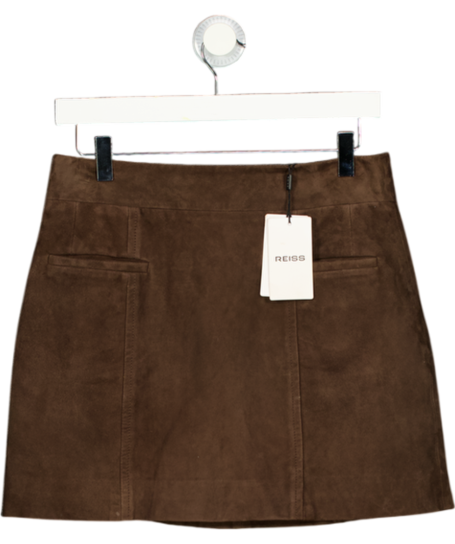 REISS Brown Saddler Suede Mini Skirt In Chocolate UK 8