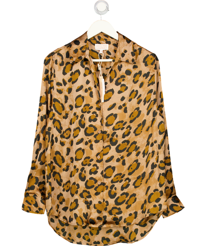 DANCING LEOPARD Brown Satin Konstantina Shirt In Leopard UK 10