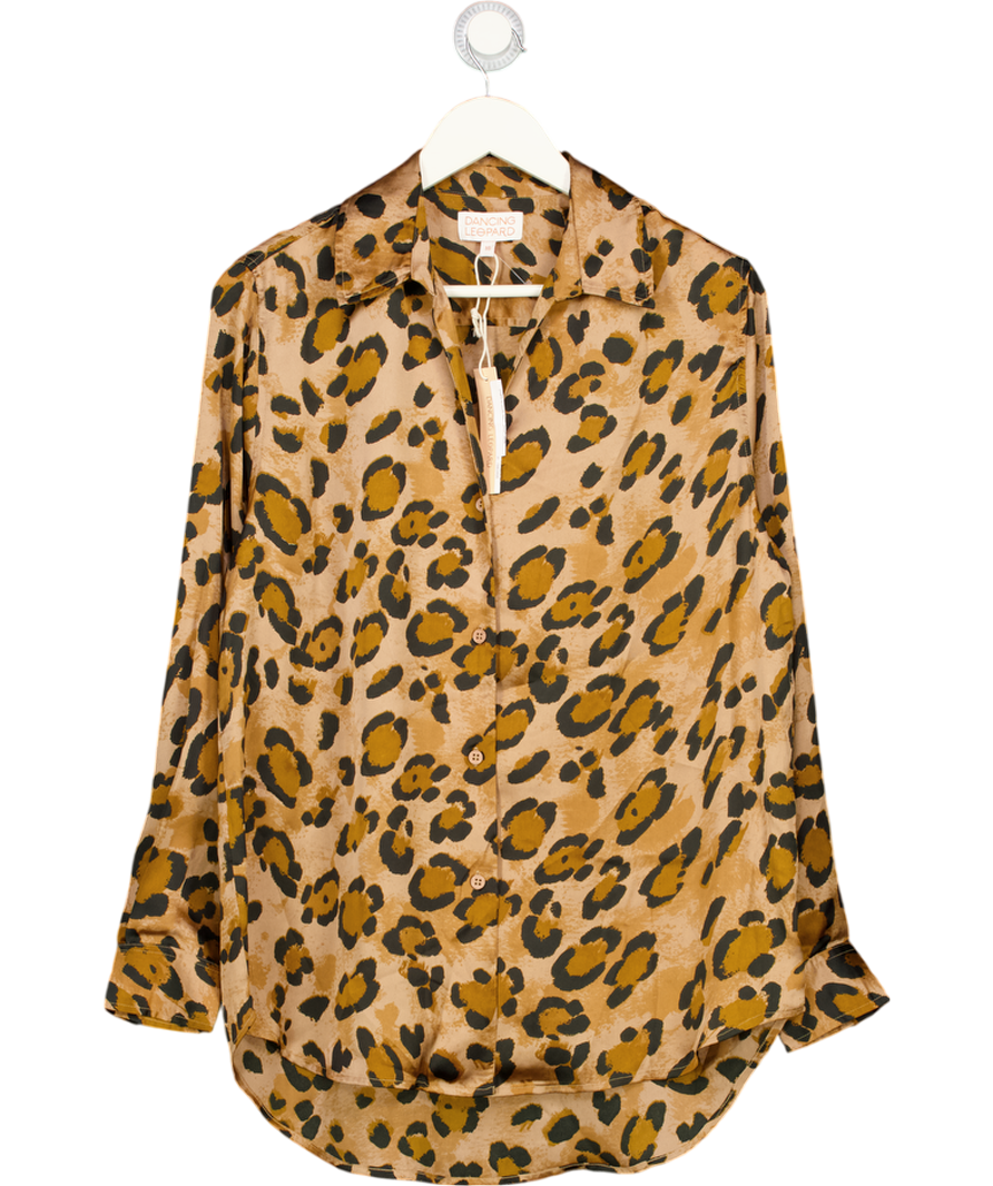 DANCING LEOPARD Brown Satin Konstantina Shirt In Leopard UK 10