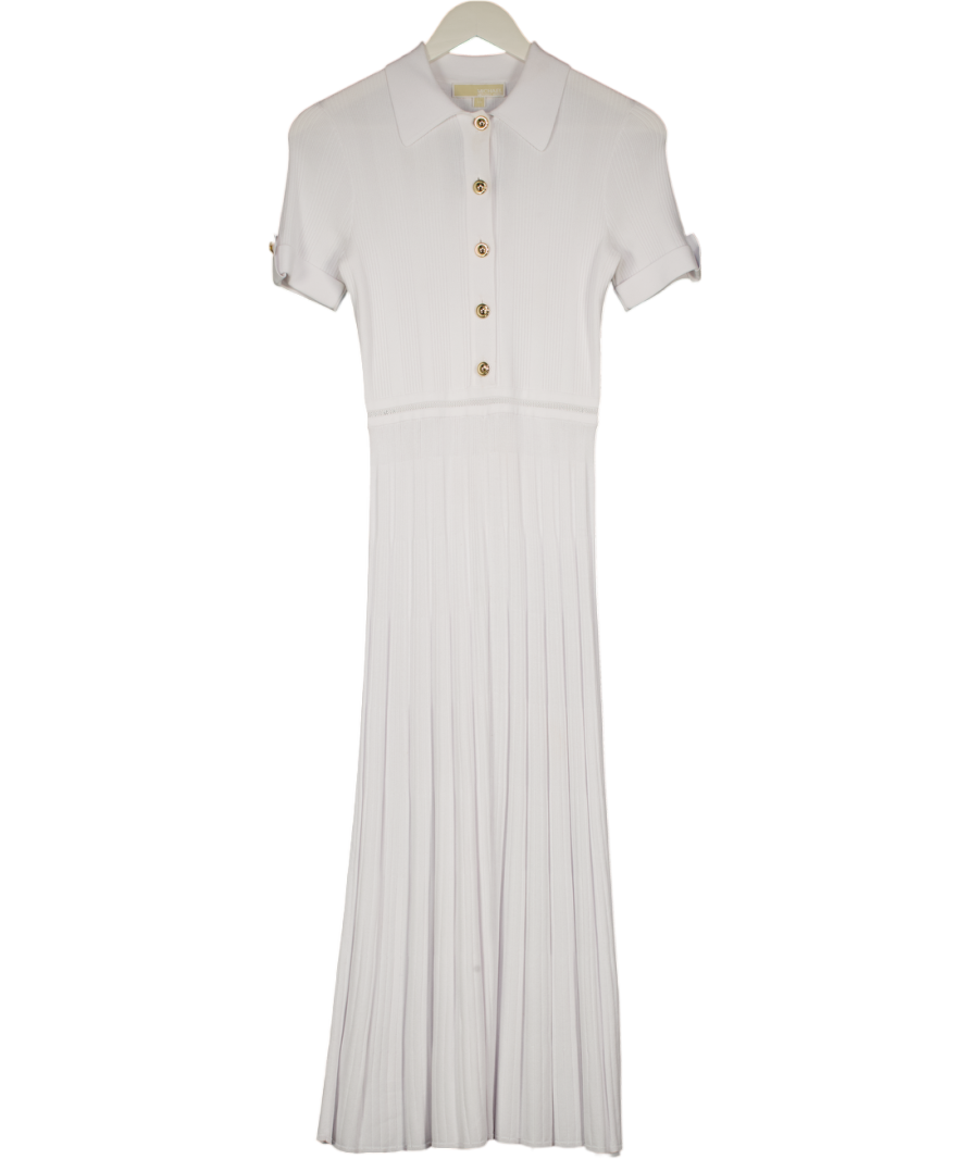 MICHAEL Michael Kors White Ribbed Stretch Knit Shirt Midi Dress UK XS