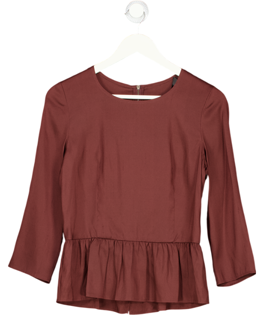 Isabel Marant Burgundy Red Silk Peplum Hem Long Sleeve Top Fr40 UK 12