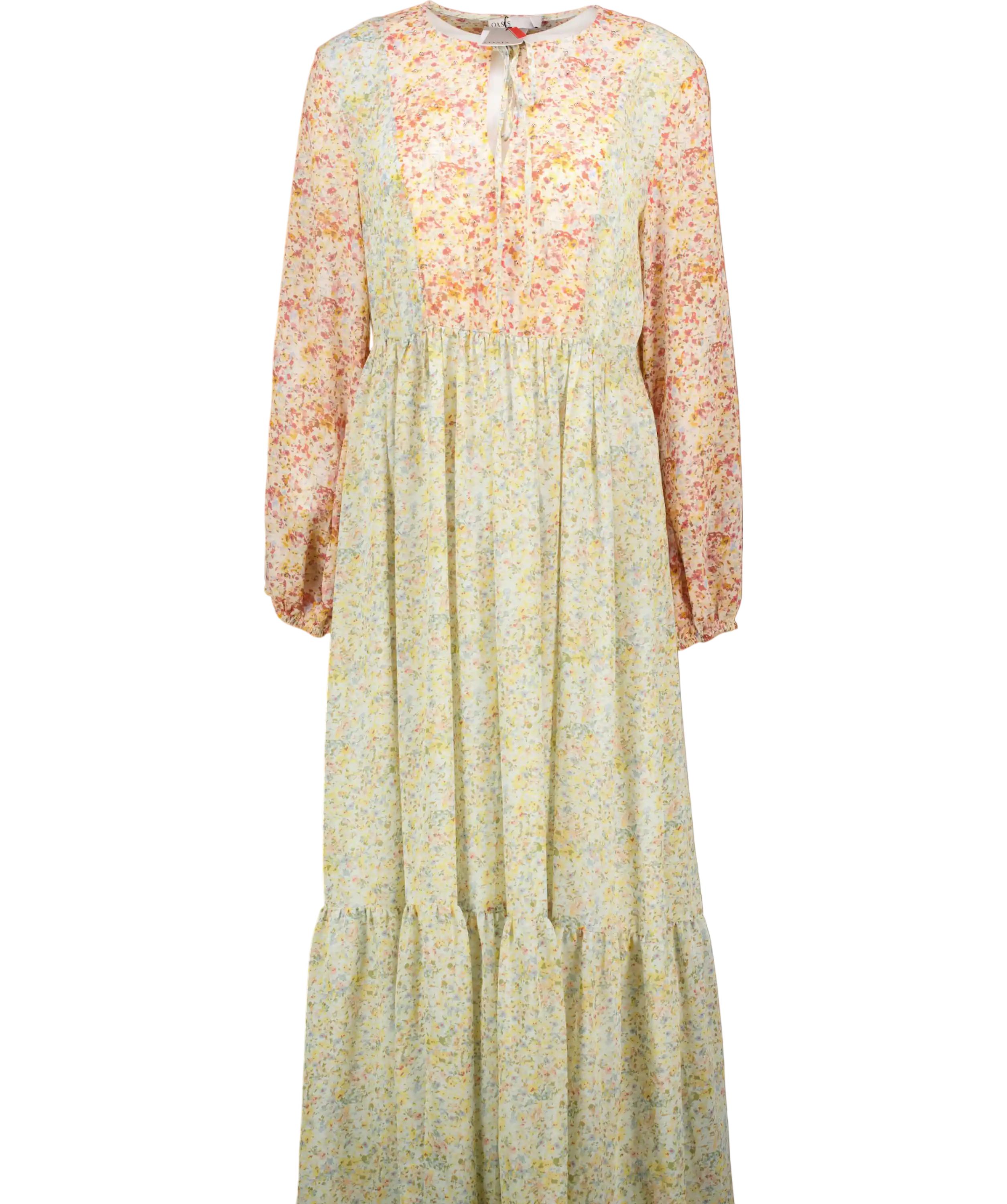 Oasis Multicoloured Pastel Ditsy Print Beaded Maxi Dress UK 12