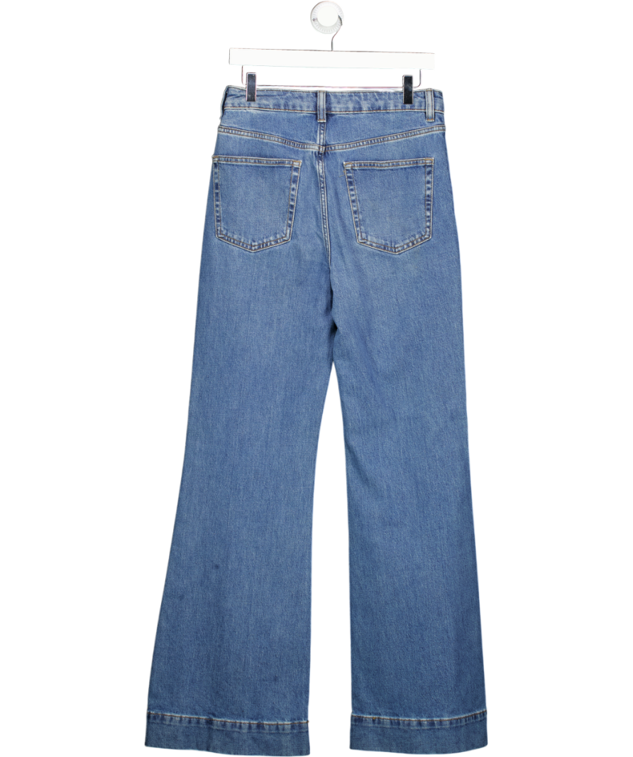 M&S Mid Blue Patch Pocket Flare Jeans - Long Length UK 10