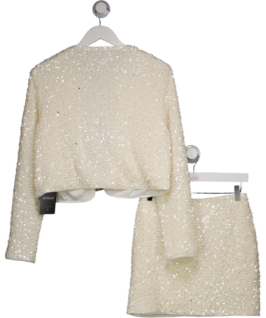COMMENSE 2-piece Cream Bow Detail Sequined Jacket And Skirt Set UK S