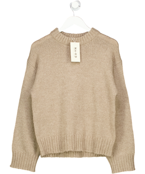 NA-KD Beige Round Neck Wool Blend Knitted Sweater UK XS