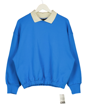 ASOS Design Premium Bubble Hem Oversize Rugby Sweatshirt In Blue UK XS