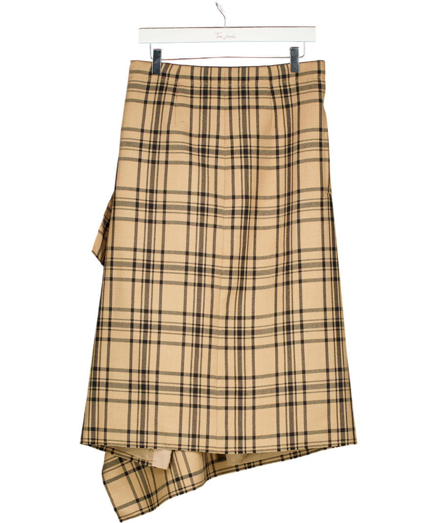 ami Brown Wool Midi Checked Wrapped Skirt UK 8