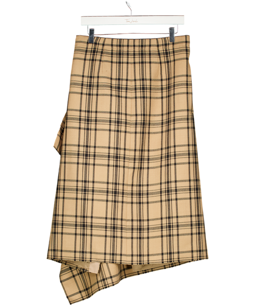 ami Brown Wool Midi Checked Wrapped Skirt UK 8