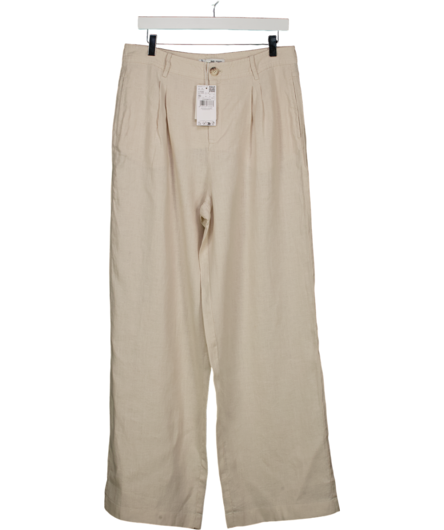 MANGO Beige Linen Trousers With Tortoiseshell Button UK 12