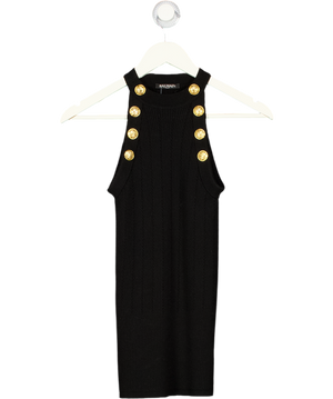 BALMAIN Black Halterneck Knitted  Gold Button Detail Top Fr34 UK 6