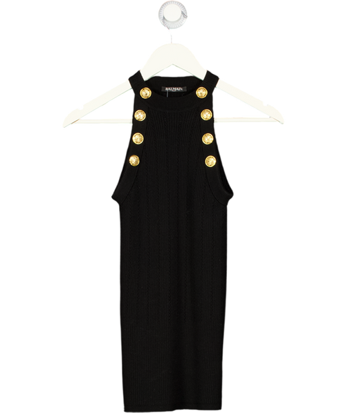 BALMAIN Black Halterneck Knitted  Gold Button Detail Top Fr34 UK 6