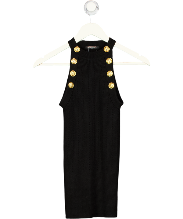 BALMAIN Black Halterneck Knitted  Gold Button Detail Top Fr34 UK 6
