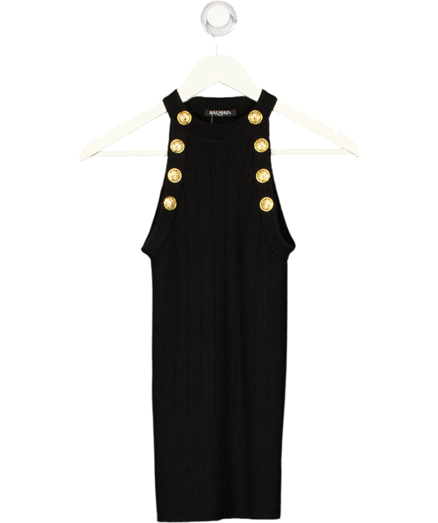 BALMAIN Black Halterneck Knitted  Gold Button Detail Top Fr34 UK 6