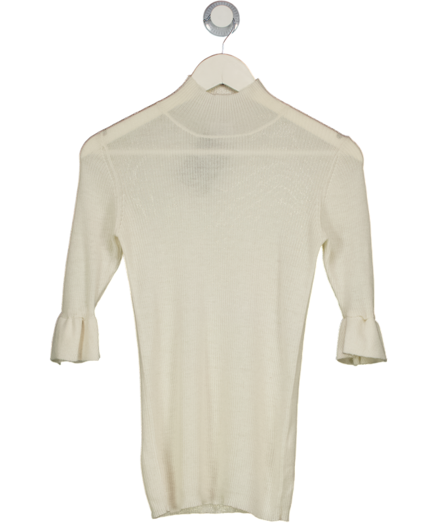 MADELEINE THOMPSON Cream 100% Cashmere Fine Rib Turtleneck Knit Top UK S