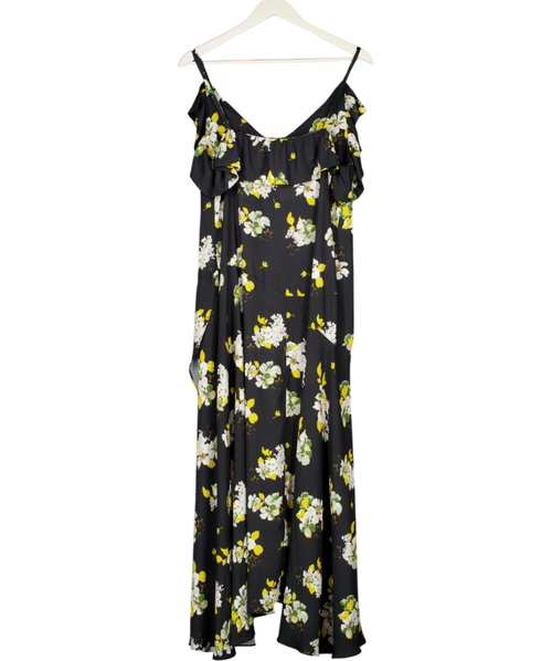 Ulrika Lundgren Black L647 Floral Asymmetrical Midi Dress UK M