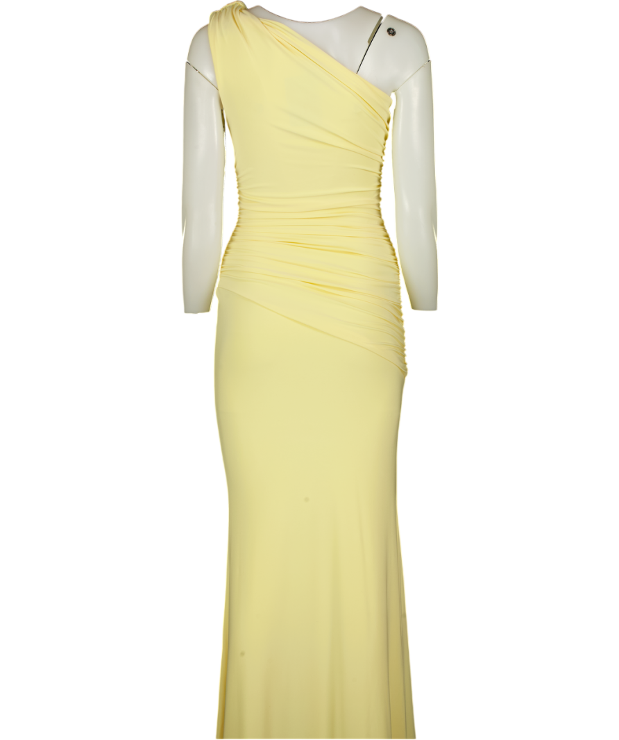 CLUB L Mardi Lemon Yellow Asymmetric Maxi Dress With Ruching UK 8