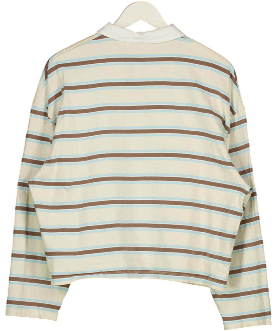 Bershka Beige Long Sleeve Polo Collar T-shirt UK M