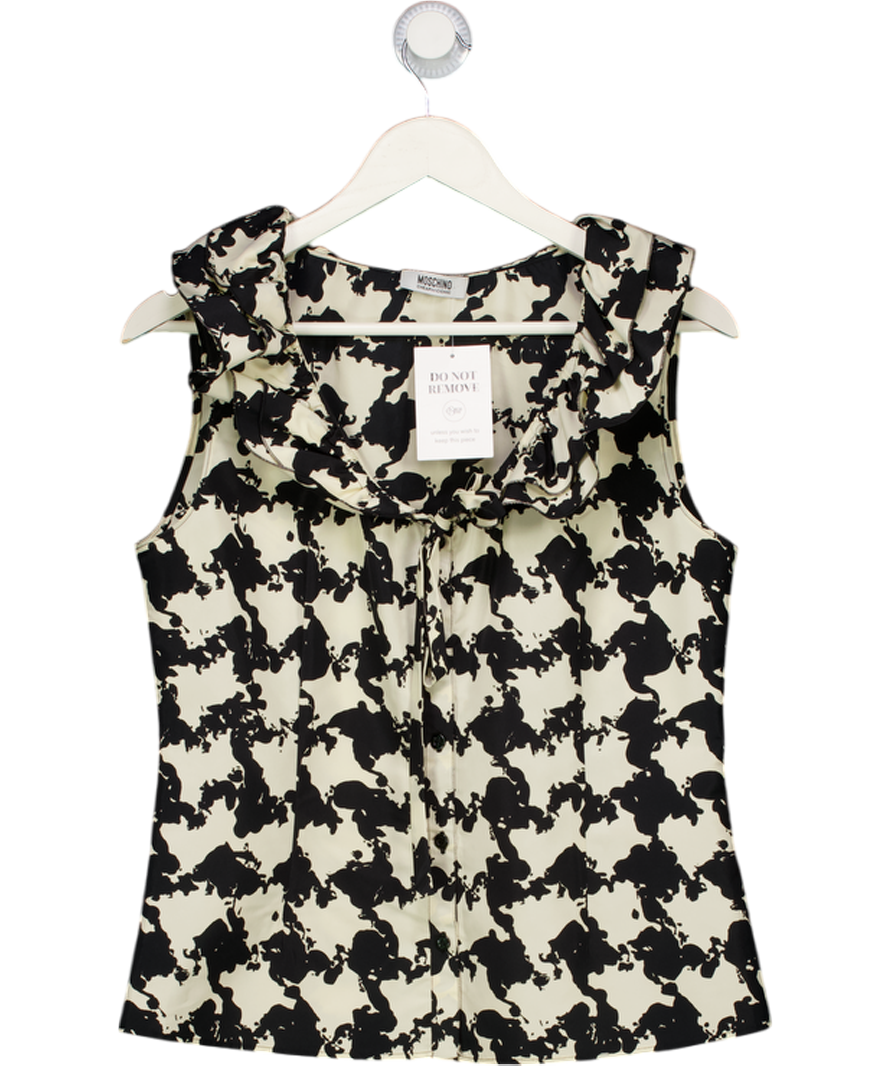 Moschino Black E224 Sleeveless Ruffled Print Blouse UK 10