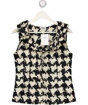 Moschino Black Houndstooth Sleeveless Ruffled Print Blouse UK 10