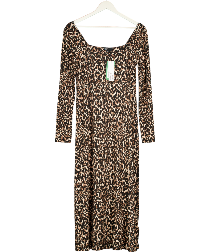 Nobody's Child Brown Square Neck Leopard Print Midi Dress UK 12