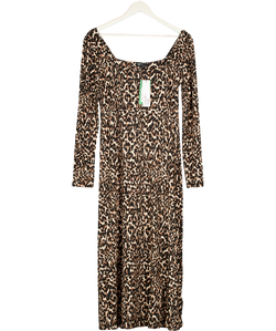 Nobody's Child Brown Square Neck Leopard Print Midi Dress UK 12