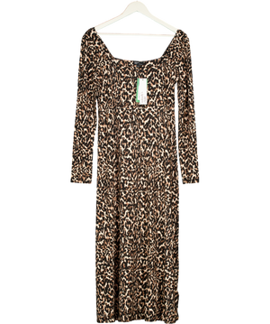 Nobody's Child Brown Square Neck Leopard Print Midi Dress UK 12