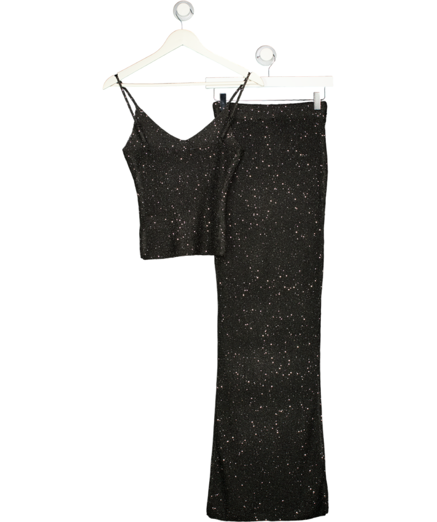 WHITE FOX 2-piece Black Love Galore Sequin Knit Top And Maxi Skirt Set UK XS