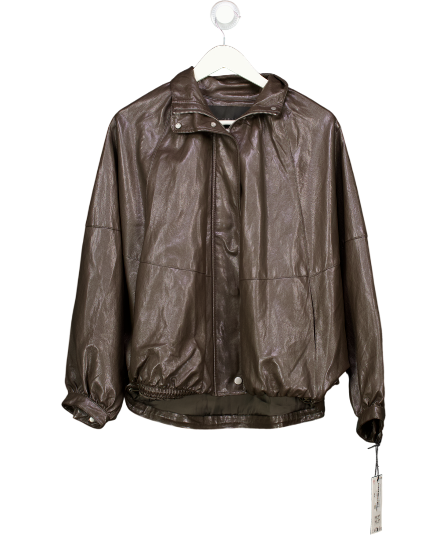 ZARA Brown Zw Collection Faux Leather Bomber Jacket UK S