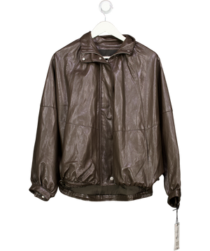 ZARA Brown Zw Collection Faux Leather Bomber Jacket UK S