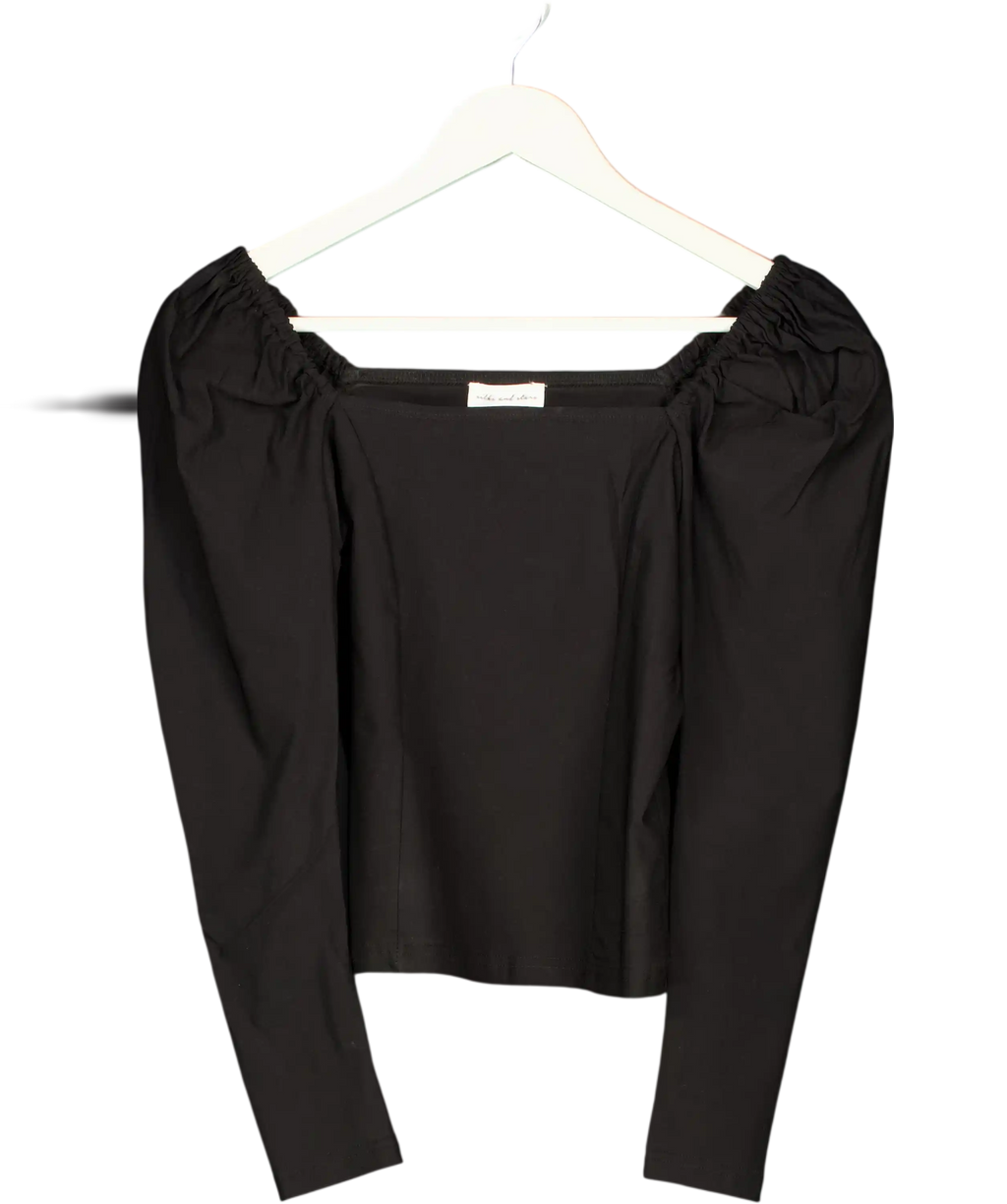SILKS AND STARS Black Puff Sleeve Top UK S