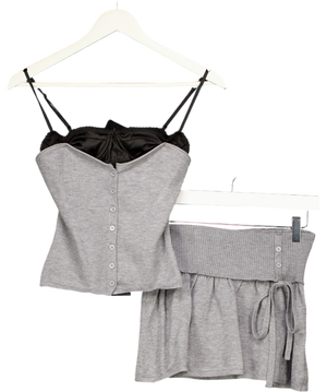 TIGER MIST 2-piece Grey Knitted Top And Skirt Set With Lace Trim UK XS
