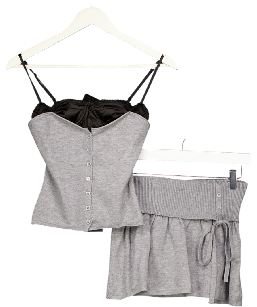 TIGER MIST 2-piece Grey Knitted Top And Skirt Set With Lace Trim UK XS