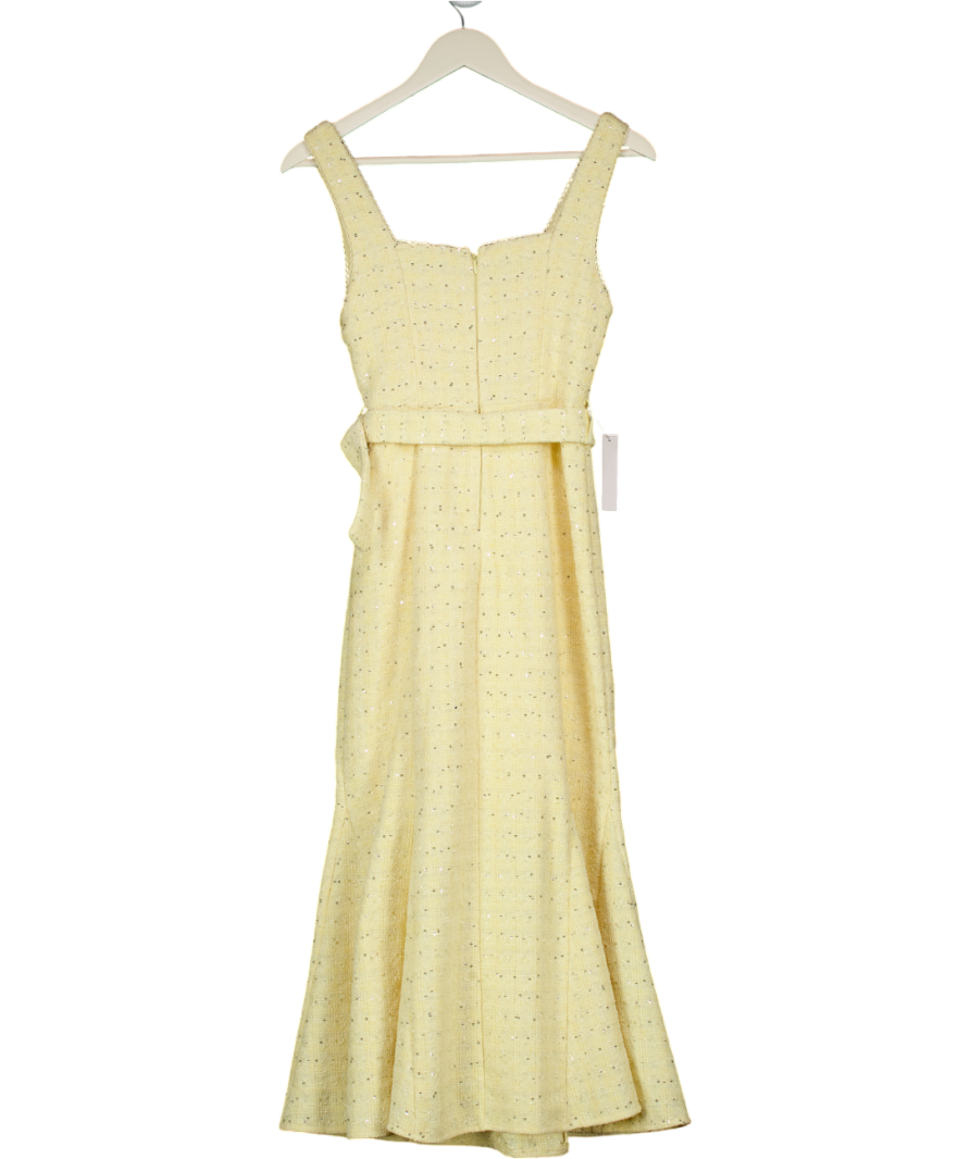 LIPSY Yellow Premium Boucle Fit And Flare Midaxi Dress UK 6