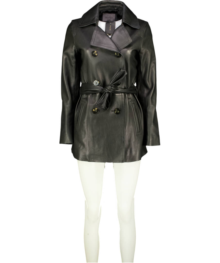 MASSIMO DUTTI Black Nappa Leather Trench Coat UK 10