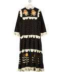 Stella Nova Loan Mae Black Floral Scallop Midi Dress Fr36 UK 8