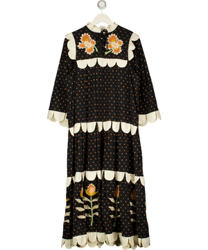 Stella Nova Loan Mae Black Floral Scallop Midi Dress Fr36 UK 8