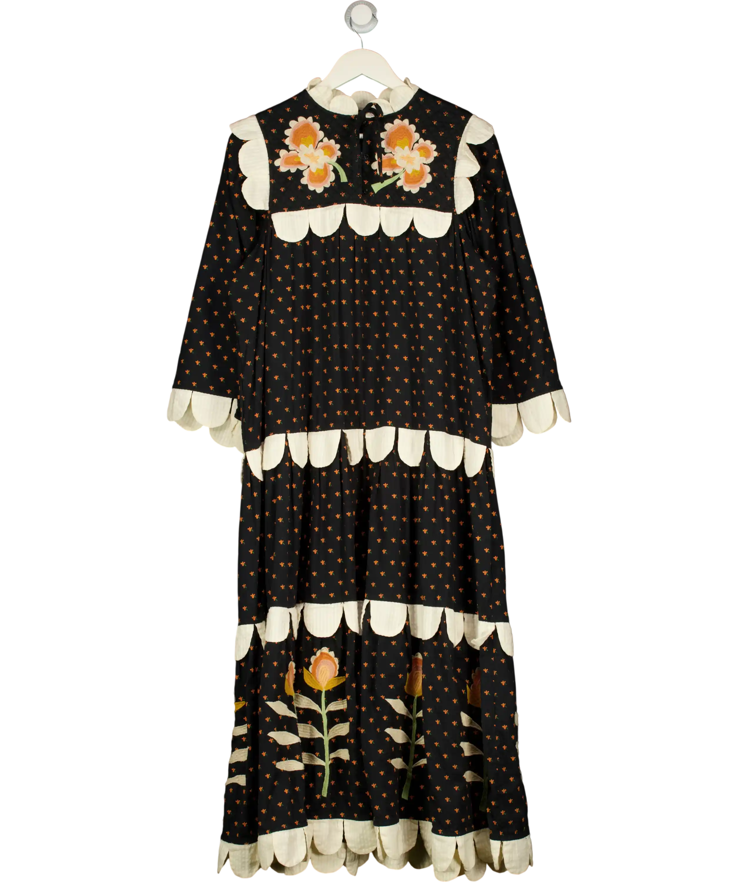 Stella Nova Loan Mae Black Floral Scallop Midi Dress Fr36 UK 8