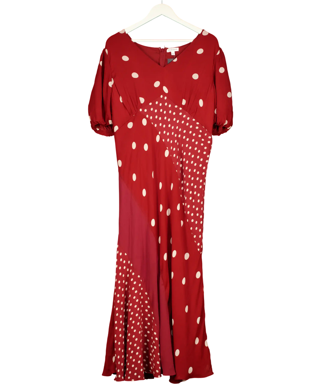 Monsoon Amaya Puff Sleeve Polka Dot Maxi Dress  Burgundy Red UK XL