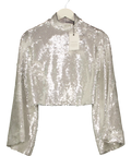 BY MALINA Metallic Aella Wide Sleeve Sequin Top Silver UK XS