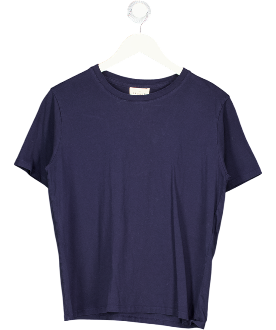SEZANE Navy Blue 100% Organic Cotton T-shirt UK M