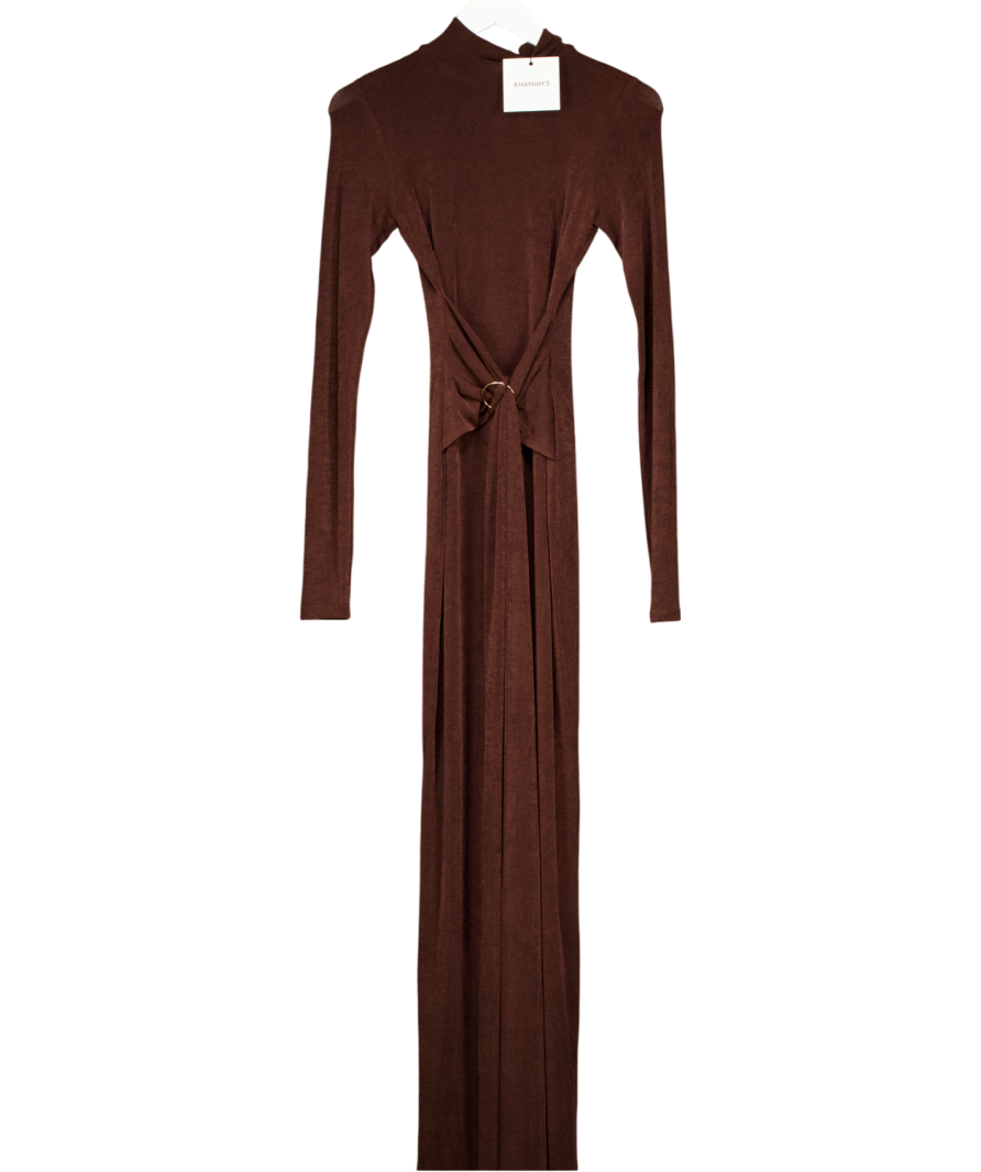 Khanum's Brown High Neck Long Sleeve Maxi Dress UK XS