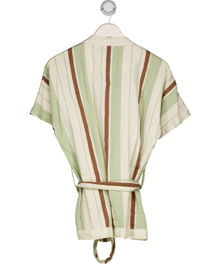 VENROY Cream Cotton & Linen Blend Belted Short Sleeve Striped Jacket UK S