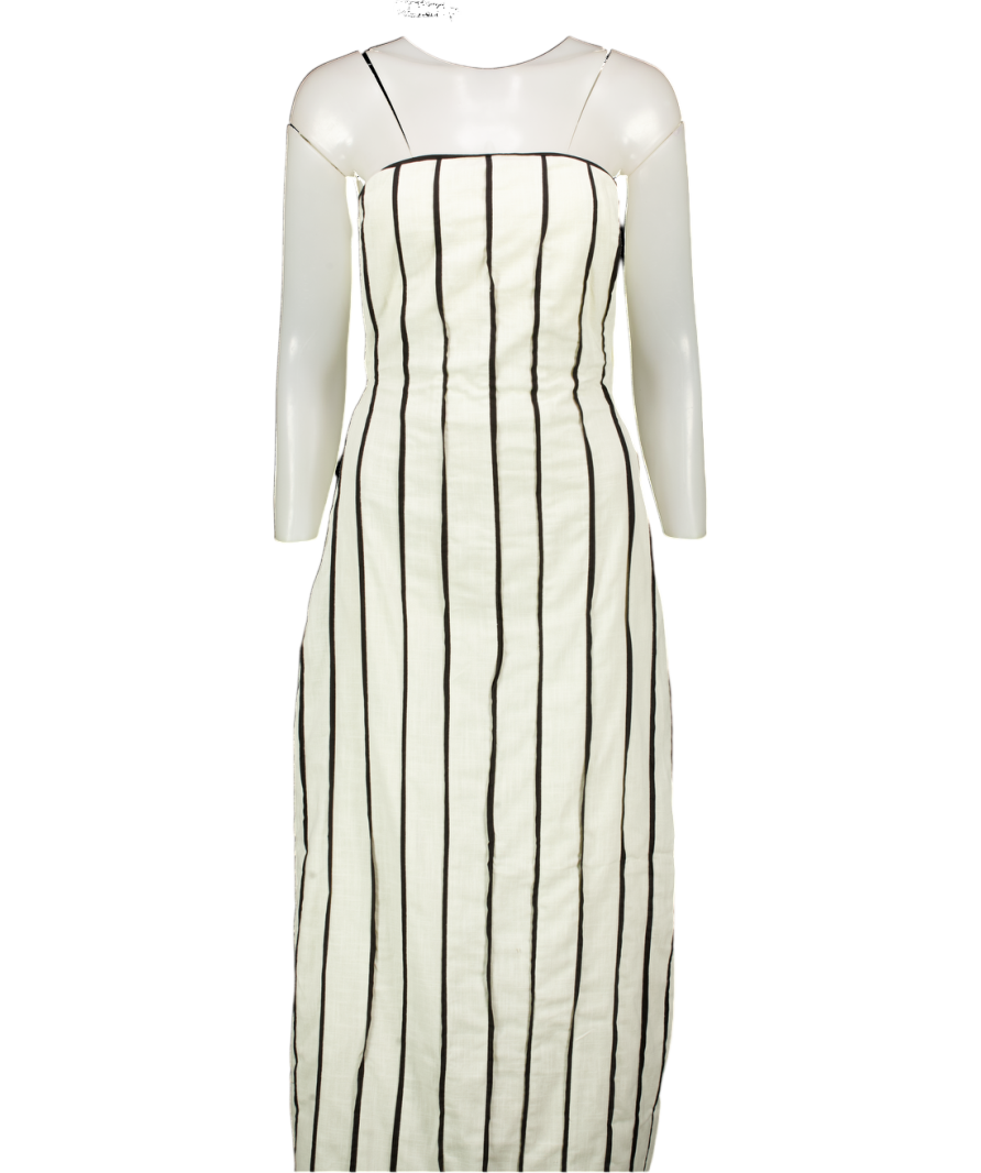 PRETTY LAVISH Cream / Black Penny Striped Tie-back Bandeau Dress UK 6