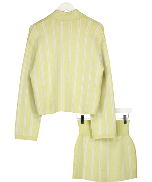 & Other Stories Yellow Shimmer Knit Mini Skirt With Oversized Polo-knit Cardigan UK 8