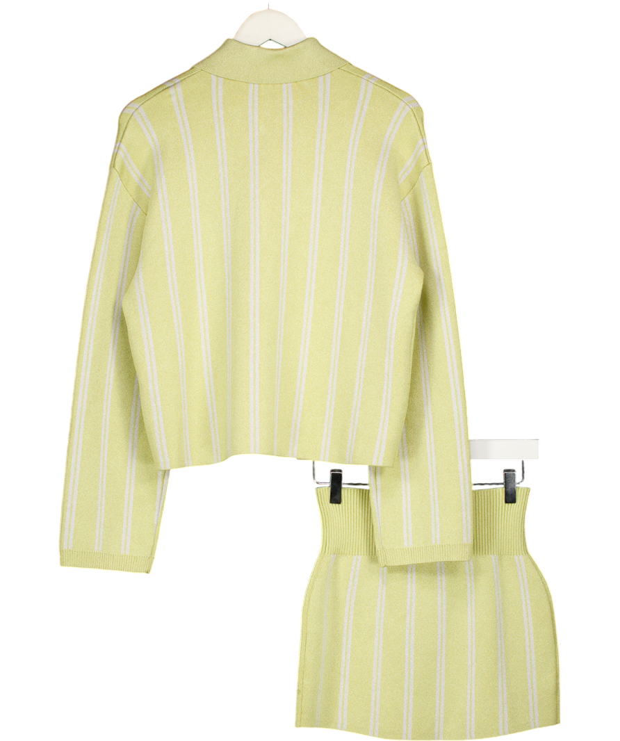 & Other Stories Yellow Shimmer Knit Mini Skirt With Oversized Polo-knit Cardigan UK 8