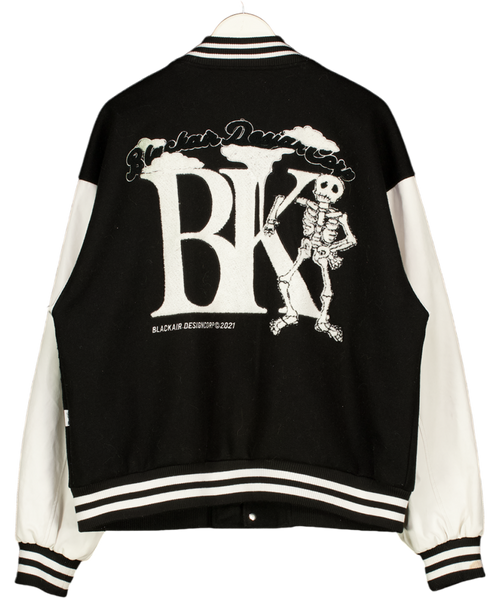 Aelfric Eden Black Embroidered Vegan Leather Sleeve Varsity Jacket UK L