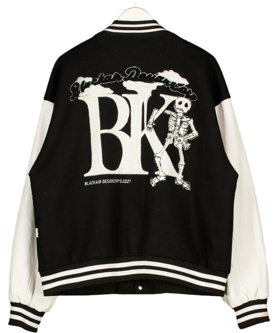 Aelfric Eden Black Embroidered Vegan Leather Sleeve Varsity Jacket UK L