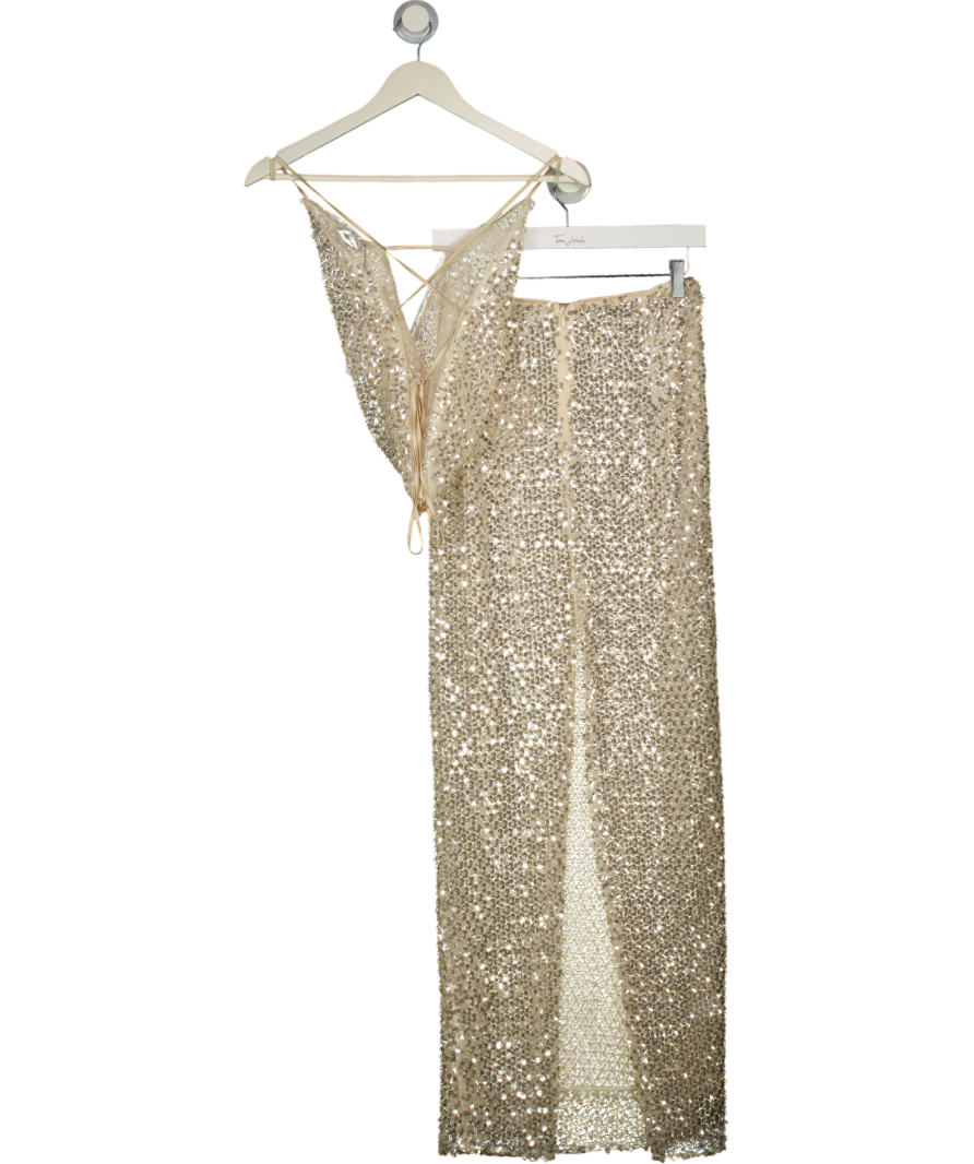 SYDNEY LANE Cream 2-piece Crystal Quartz Maxi Skirt & Draped Top Set UK XS