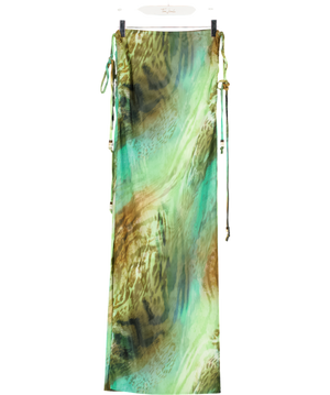 MARS THE LABEL Green Mesh Printed Maxi Skirt UK 8